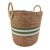 Panier rond en fibres naturelles Ornami vert et blanc avec poignées rondes