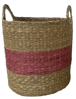 Panier rond en fibres naturelles Ornami Atlas rouge avec poignées taille L