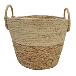 Panier rond en fibres naturelles Ornami blanc avec poignées rondes