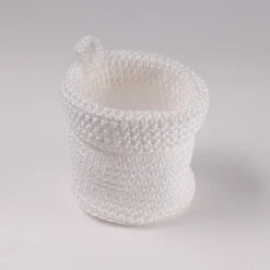 Panier rond maille crochet blanc 12x10cm