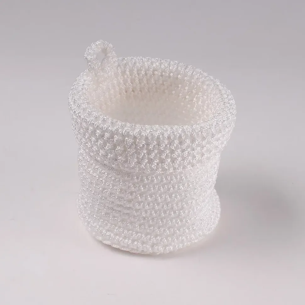 Panier rond maille crochet blanc 12x10cm