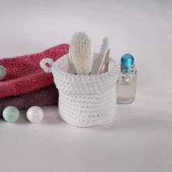 Panier rond maille crochet blanc 12x10cm