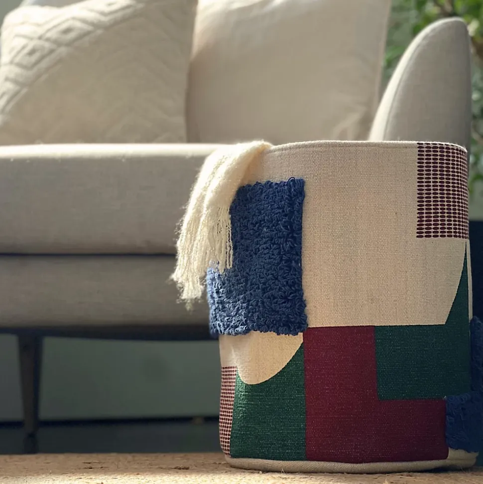 Panier rond multicolore en coton tissé Norasia