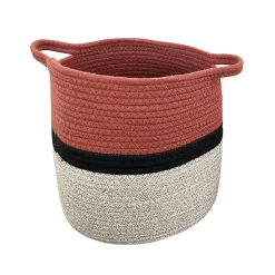 Panier rond multicolore en coton Norasia terracotta et couleur naturelle taille L
