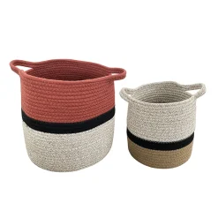 Panier rond multicolore en coton Norasia terracotta et couleur naturelle taille L