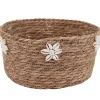 Panier rond tressé en jonc de mer Ornami marron motif fleur coquillage