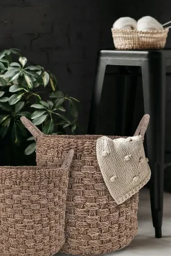 Panier rond tressé en jonc de mer Ornami marron vendu par 2