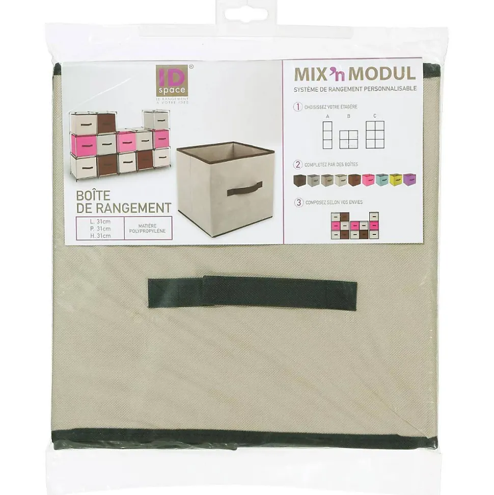 Panier tissu lanière 31x31 cm Beige Mix N' Modul - 5Five