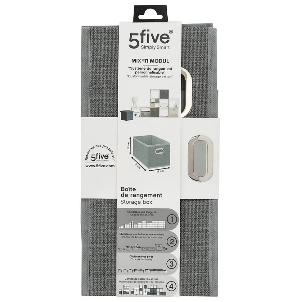 Panier tissu 15x31 cm Gris clair chiné Mix N' Modul - 5Five