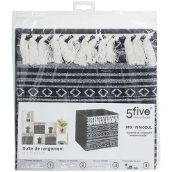 Panier tissu 31x31cm Noir/blanc pompons Mix N' Modul - 5Five