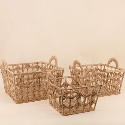 Panier tressé naturel avec poignées 30x30cm