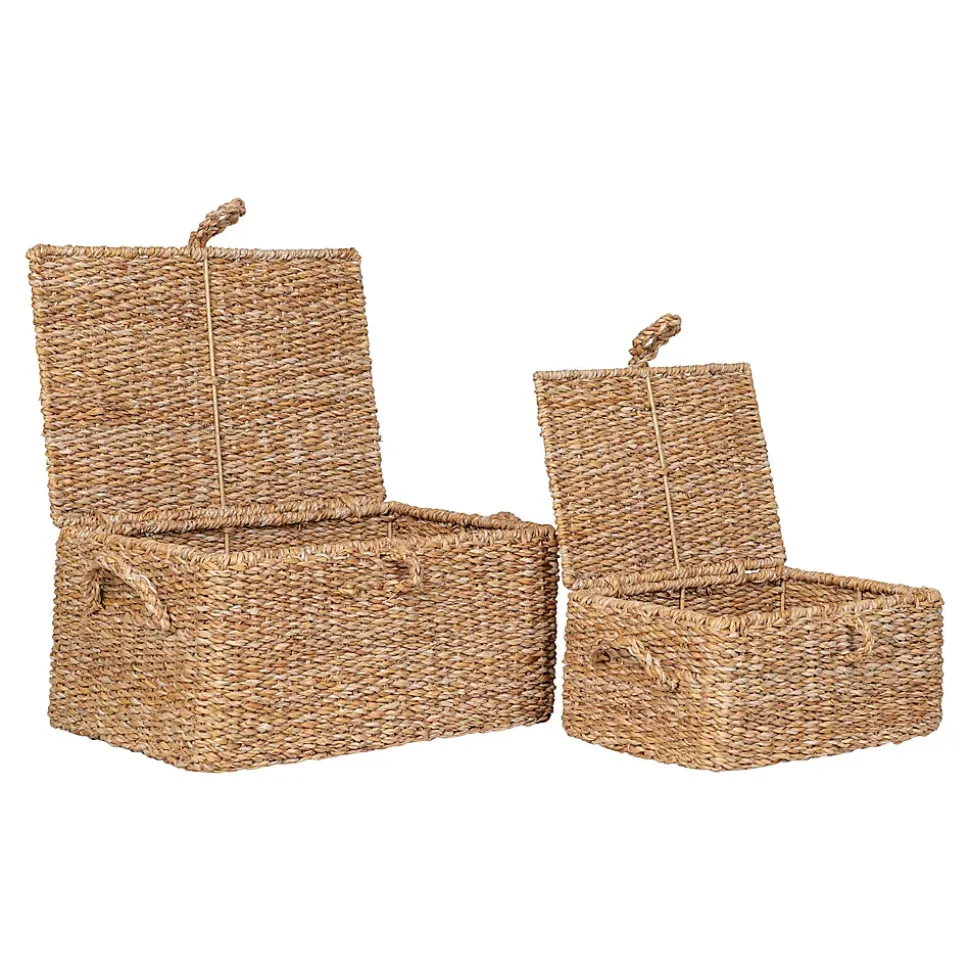 Paniers Bogra en jonc de mer et métal - Ensemble de 2 paniers naturels pour décoration
