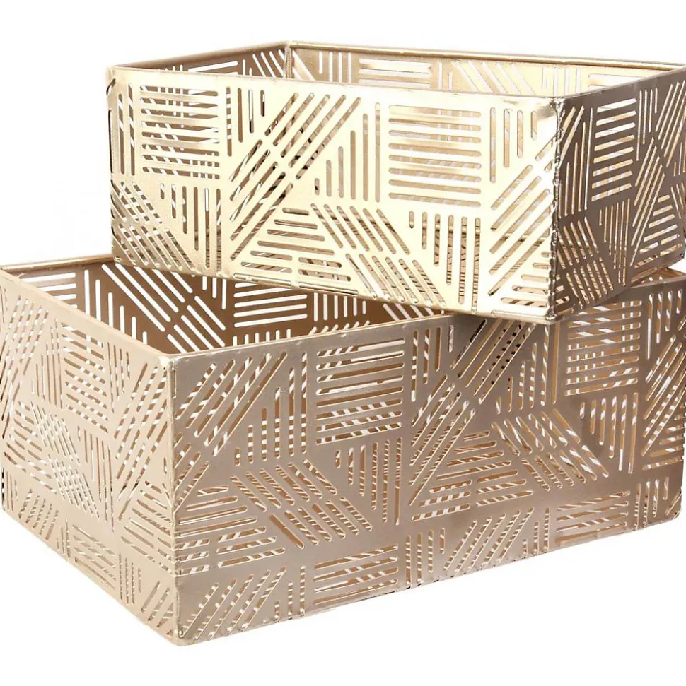 Paniers de rangement en métal ajouré doré (Lot de 2) 21 et 25 cm