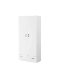 PARISOT Armoire 2 portes battantes + 1 tiroir - Panneaux de particules - Décor Blanc - L 78 cm x P 38 cm x H 170 cm - VARIA