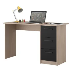 PARISOT Bureau droit 3 tiroirs - Décor chene Brooklyn - L 121,4 x P 55 x H 74.5 cm - ESSENTIELLE