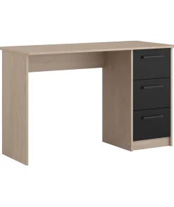 PARISOT Bureau droit 3 tiroirs - Décor chene Brooklyn - L 121,4 x P 55 x H 74.5 cm - ESSENTIELLE
