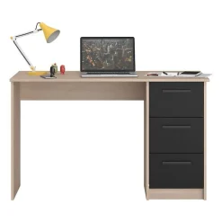 PARISOT Bureau droit 3 tiroirs - Décor chene Brooklyn - L 121,4 x P 55 x H 74.5 cm - ESSENTIELLE