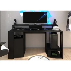 PARISOT Bureau gaming LED - Grande zone de jeu - Noir - L 152 x P 61,5 x H 86,7 cm - GAMER