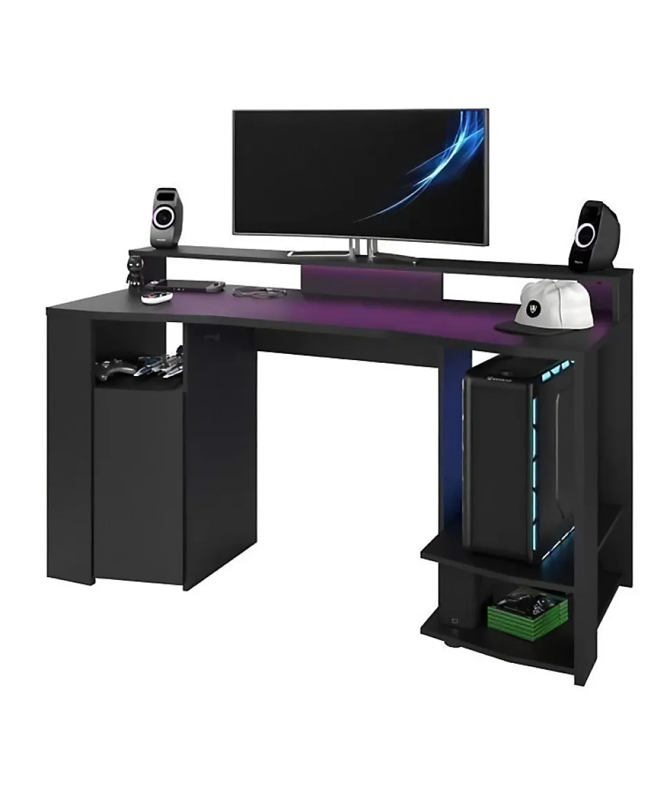 PARISOT Bureau gaming LED - Grande zone de jeu - Noir - L 152 x P 61,5 x H 86,7 cm - GAMER