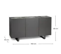 Pegaso Buffet 3 portes (150x45xH 85 cm) en céramique gris foncé