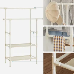 Penderie à Vêtement avec 2 Tringles et 2 Étagères Blanche