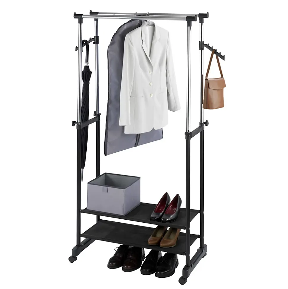 Penderie double portant mobile - H.117/169 cm