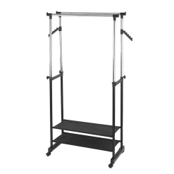 Penderie double portant mobile - H.117/169 cm