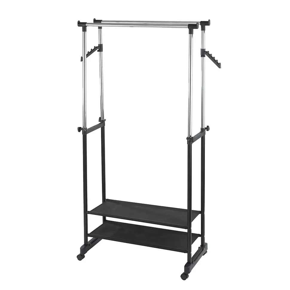 Penderie double portant mobile - H.117/169 cm