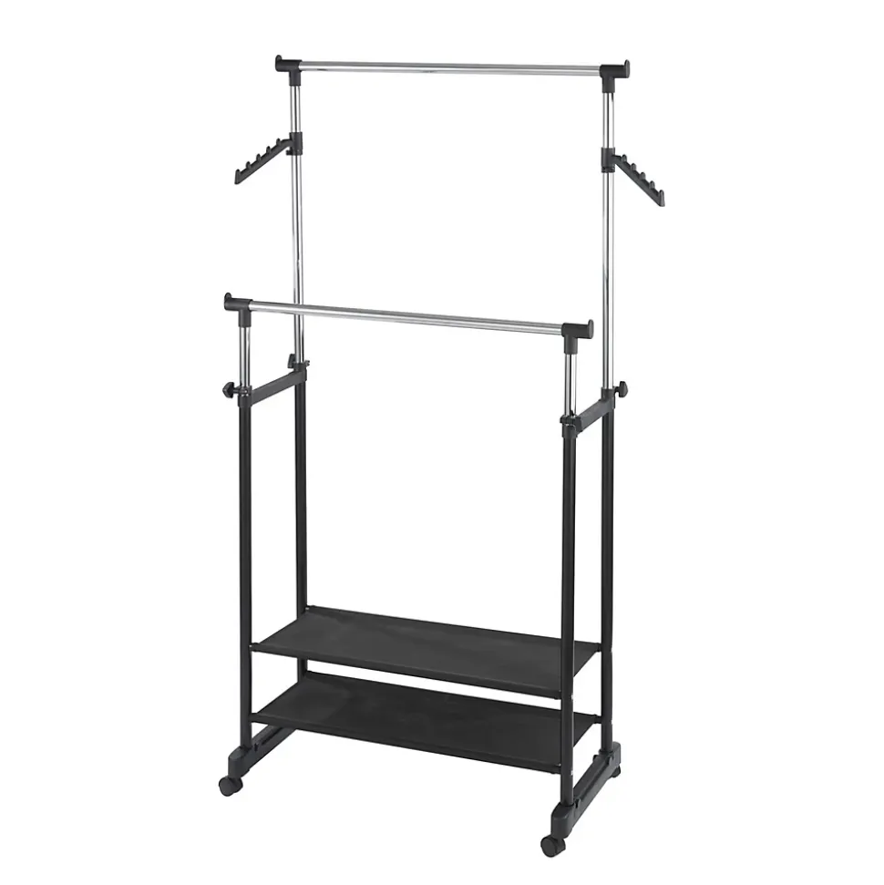 Penderie double portant mobile - H.117/169 cm