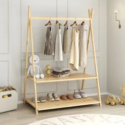 Penderie enfant DANILO avec étagères, en bois massif - Coloris naturel