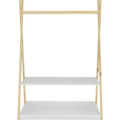 Penderie enfant DANILO avec rangement, en bois massif - Coloris naturel et blanc