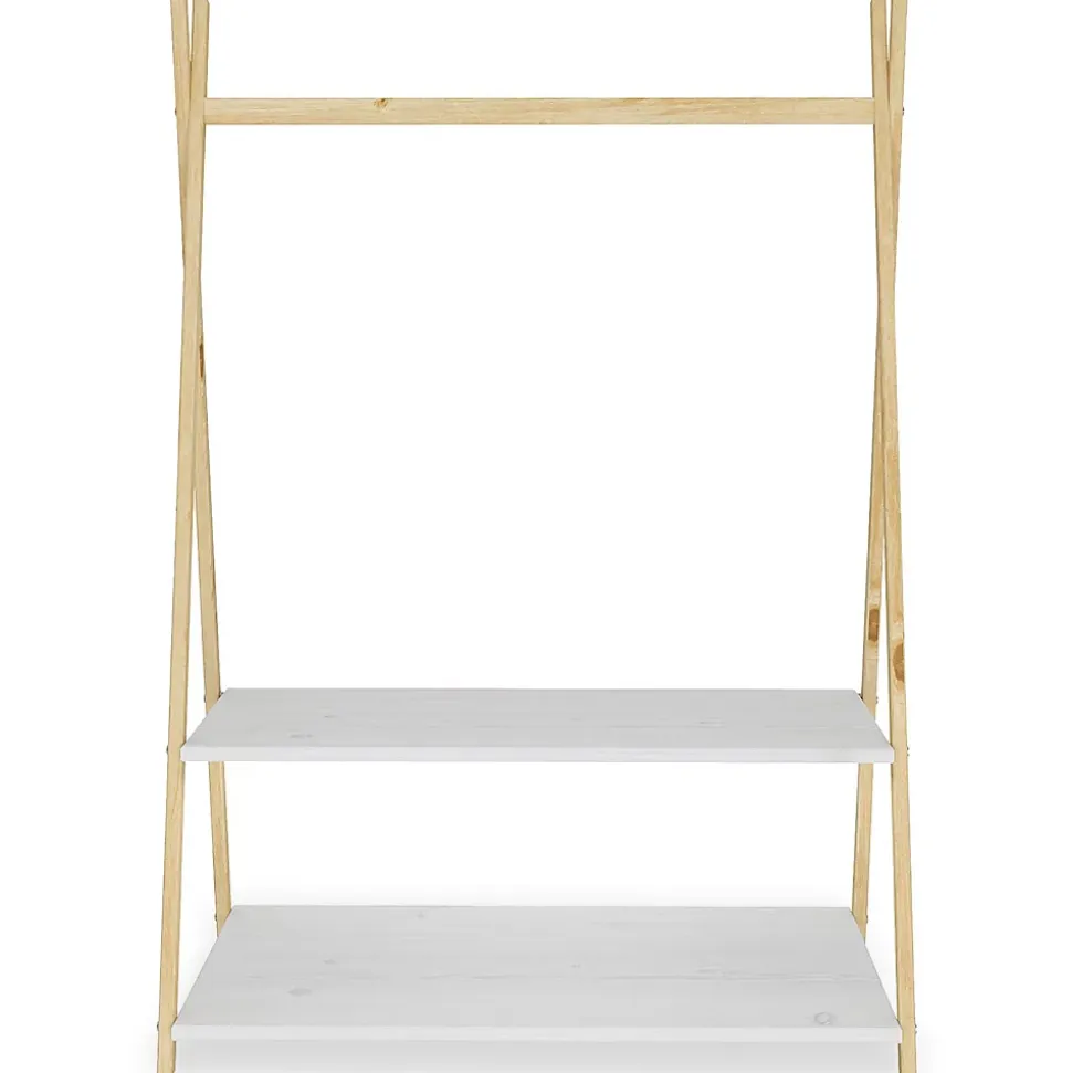 Penderie enfant DANILO avec rangement, en bois massif - Coloris naturel et blanc