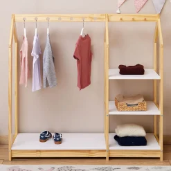 Penderie enfant SALLY en bois massif - Coloris naturel et blanc