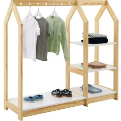 Penderie enfant SALLY en bois massif - Coloris naturel et blanc