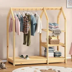 Penderie enfant SALLY H 120 cm en bois massif - Coloris naturel
