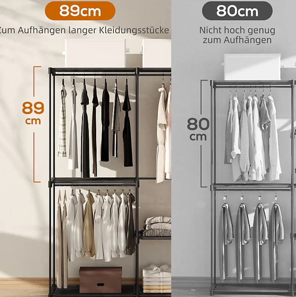 Penderie Ouverte - Penderie Métal avec Tringle et 6 Étagères, Rangement Pratique pour Chambre ou Dressing, Noir 111x43x185 cm