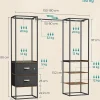 Penderie Ouverte Solide avec 1 Tringle Extensible, 2 Tiroirs, 4 Étagères, pour Chambre, Marron Rustique