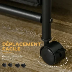 Penderie portant à vêtements style industriel sur roulettes 6 tiroirs barre penderie acier noir panneaux aspect bois