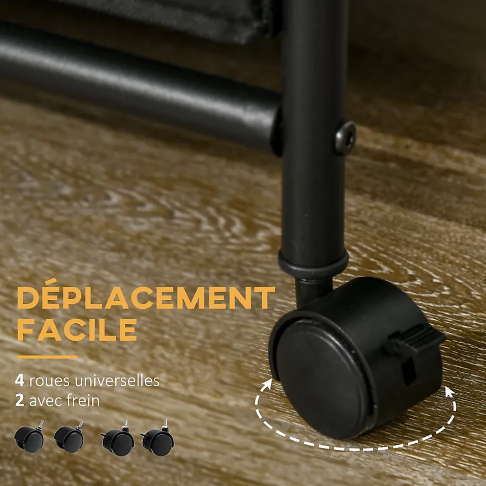 Penderie portant à vêtements style industriel sur roulettes 6 tiroirs barre penderie acier noir panneaux aspect bois