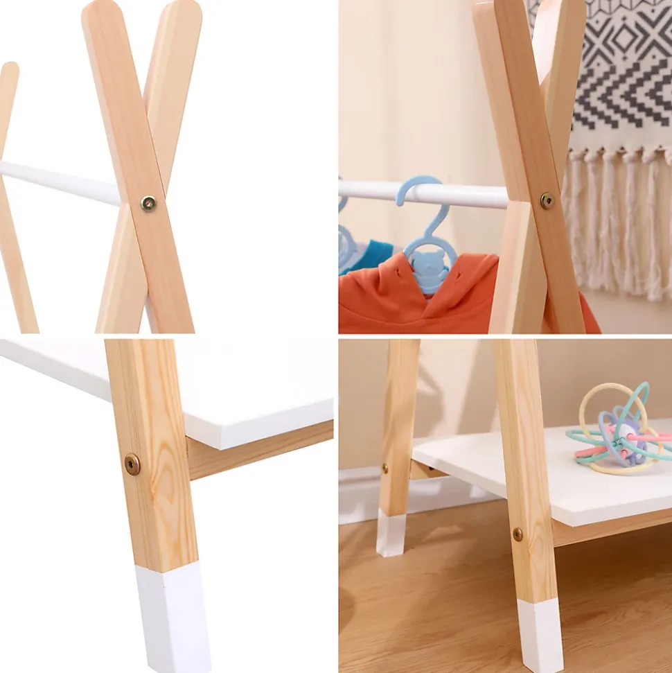 Penderie pour enfant bois et blanche LOU - HAPPY GARDEN