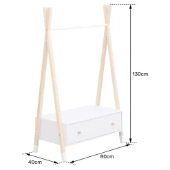 Penderie pour enfant bois et blanche avec tiroir LOU - HAPPY GARDEN
