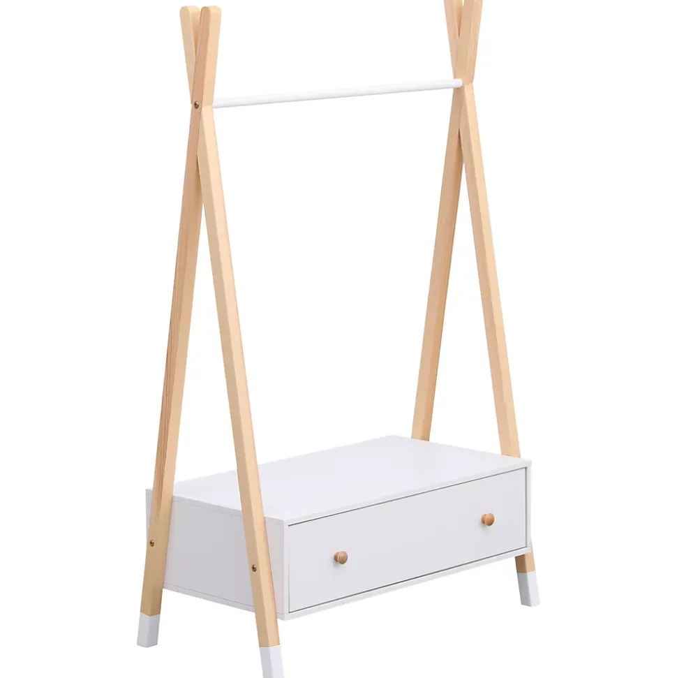 Penderie pour enfant bois et blanche avec tiroir LOU - HAPPY GARDEN