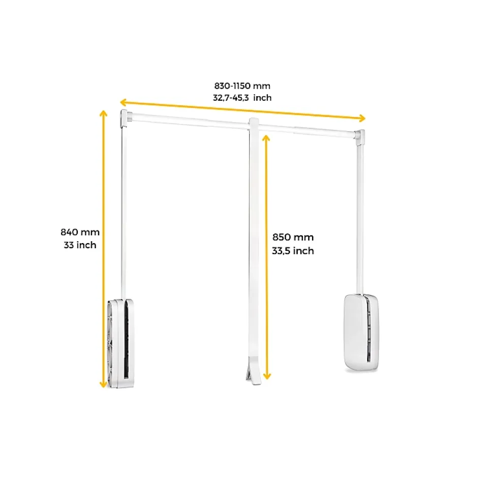 Penderie rabattable blanche pour armoire Sling Largeur télescopique réglable de 83 à 115 cm