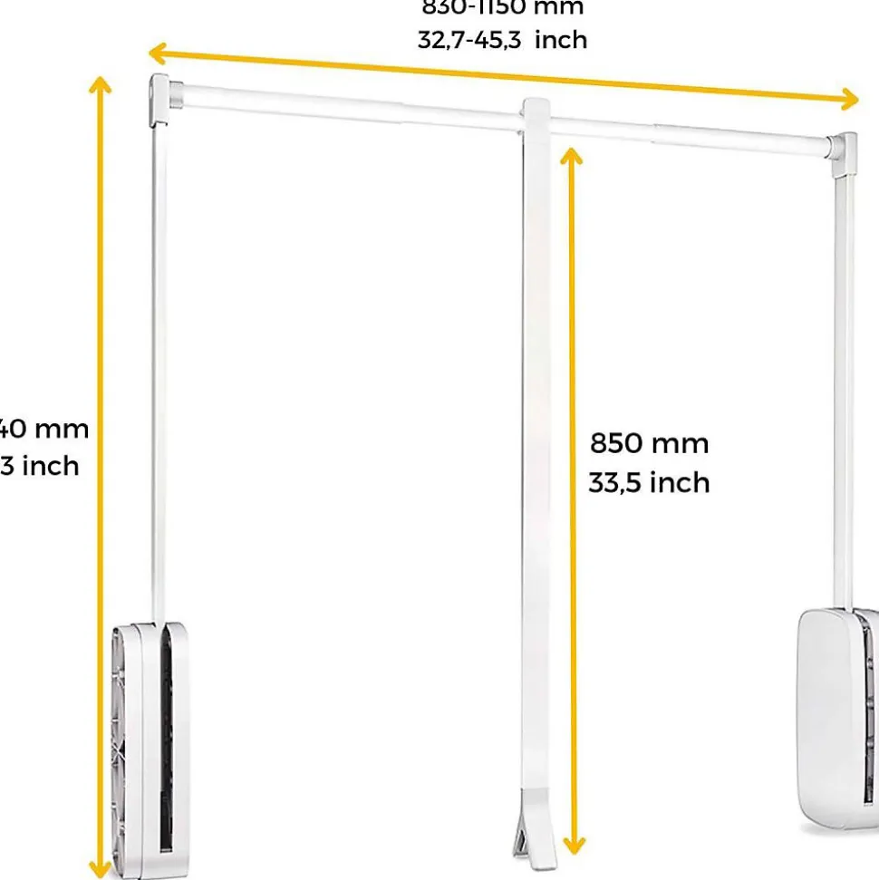 Penderie rabattable blanche pour armoire Sling Largeur télescopique réglable de 83 à 115 cm