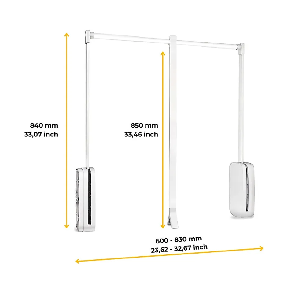 Penderie rabattable blanche pour armoire Sling Largeur télescopique réglable de 60 à 83 cm
