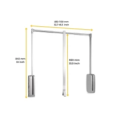 Penderie rabattable chroméee pour armoire Sling Largeur télescopique de 83 à 115 cm