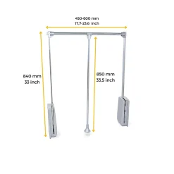 Penderie rabattable chromée pour armoire Hang Largeur réglable de 45 à 60 cm