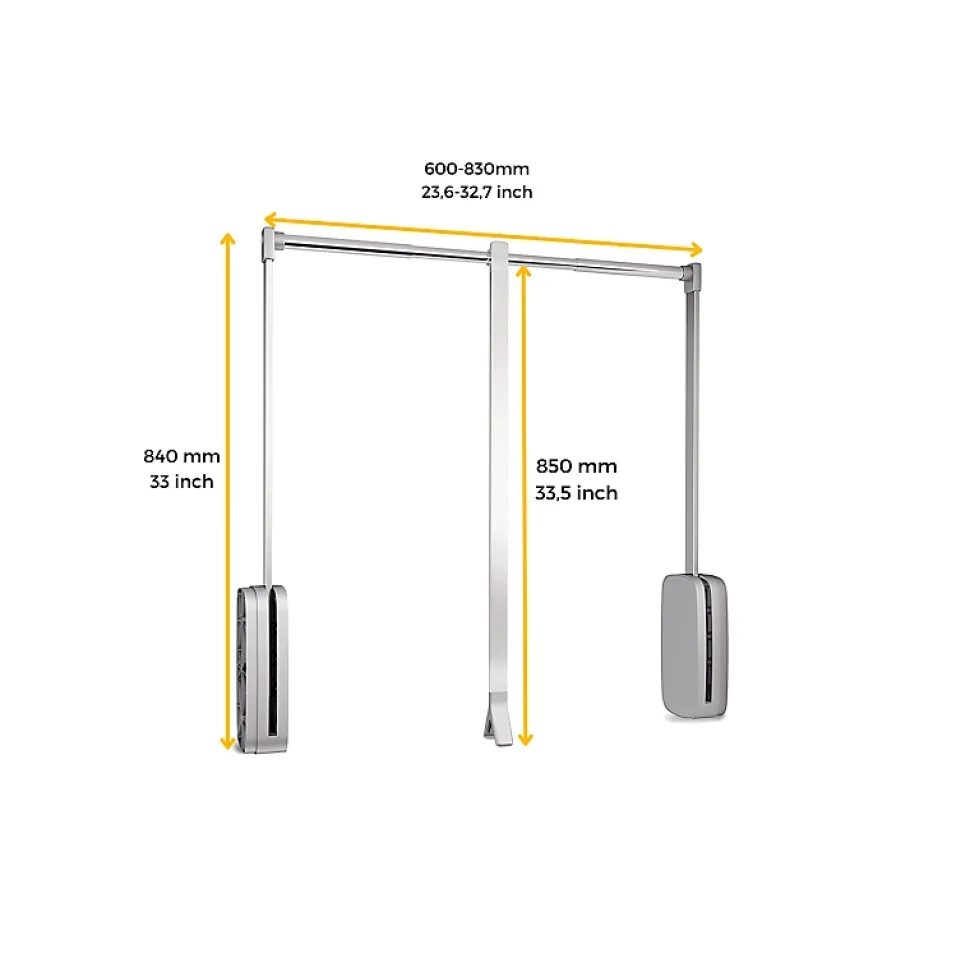 Penderie rabattable chroméee pour armoire Sling Largeur télescopique de 60 à 83 cm