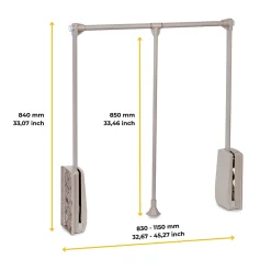 Penderie rabattable gris pierre pour armoire Hang Largeur télescopique de 83 à 115 cm