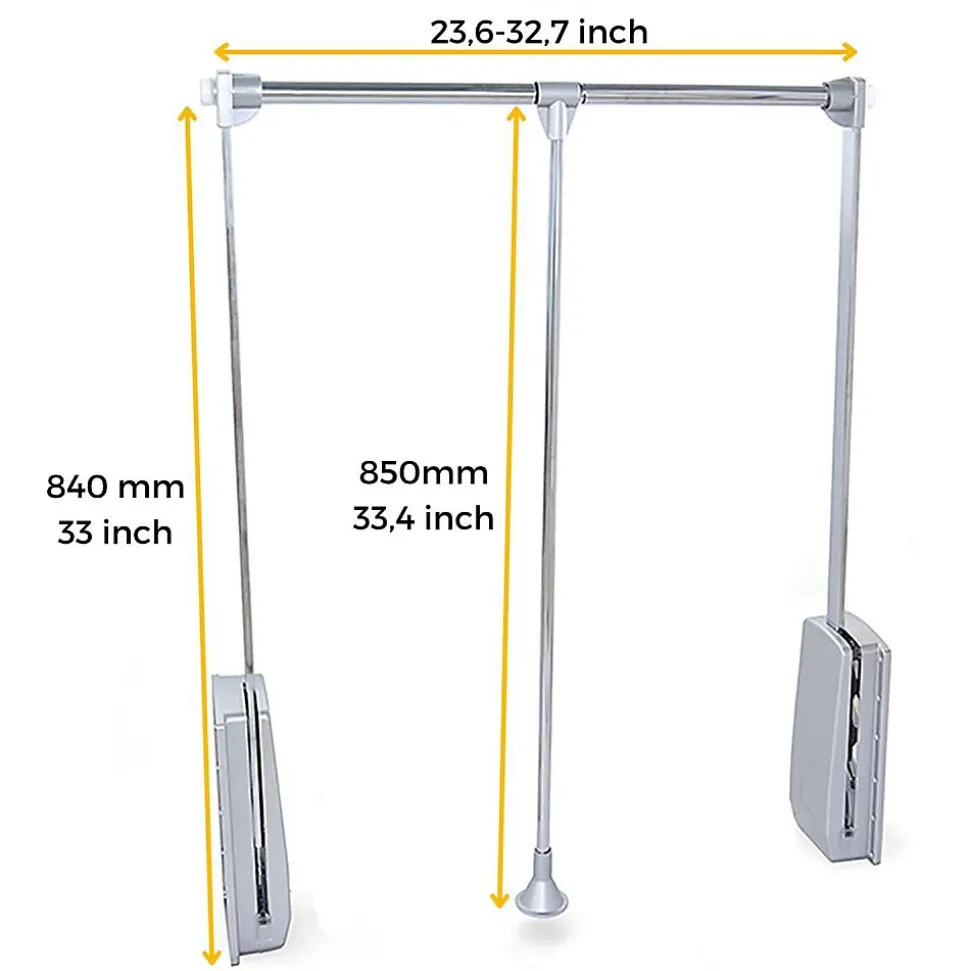 Penderie rabattable gris pierre pour armoire Hang Largeur télescopique de 60 à 83 cm